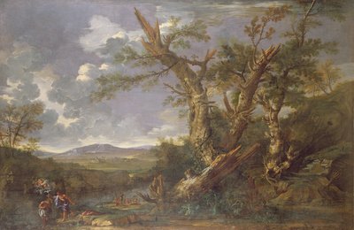 Landschap met de Doop in de Jordaan door Salvator Rosa